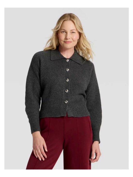 a new day Sweaters - A New Day Long Sleeve Heart Button Cardigan Sweater (Charcoal Heather - Medium)